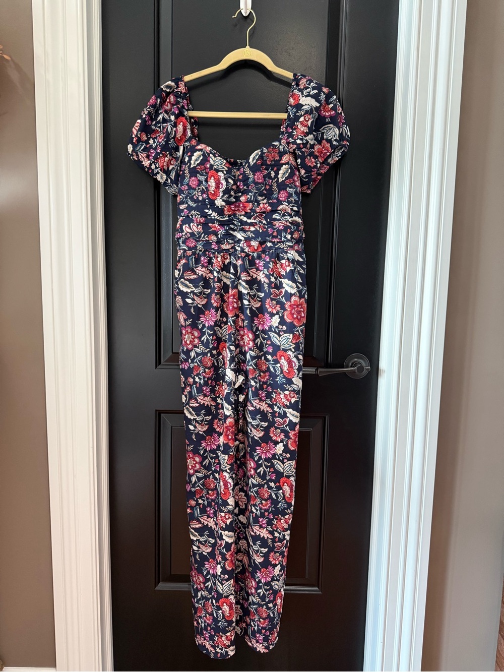 NWT! Floral Puff-Sleeve Jumpsuit in Navy and Pink